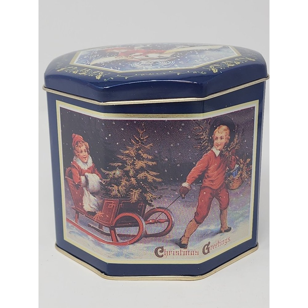 The Tin Box Company Of‎ America Small Octogon Christmas Tin By Wood River - Picture 4 of 11